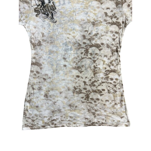 Sinful T-Shirt Womens Brown Y2K Skull Wings Transparent Grunge Distressed HTF - Picture 2 of 12